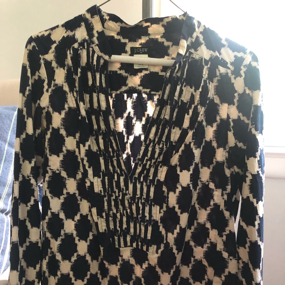 J Crew cotton blouse navy string navy & cream.